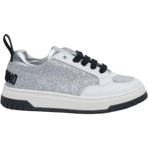 White and Silver Sneakers , female, Sizes: 4 UK - Moschino - Modalova