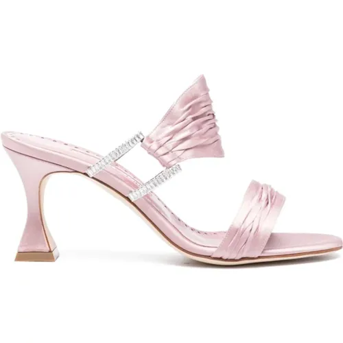 Draped Pink Satin Sandals with Jewel Buckles , female, Sizes: 4 1/2 UK, 7 UK - Manolo Blahnik - Modalova