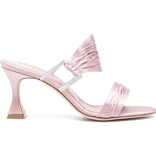 Draped Pink Satin Sandals with Jewel Buckles , female, Sizes: 7 UK, 6 UK - Manolo Blahnik - Modalova