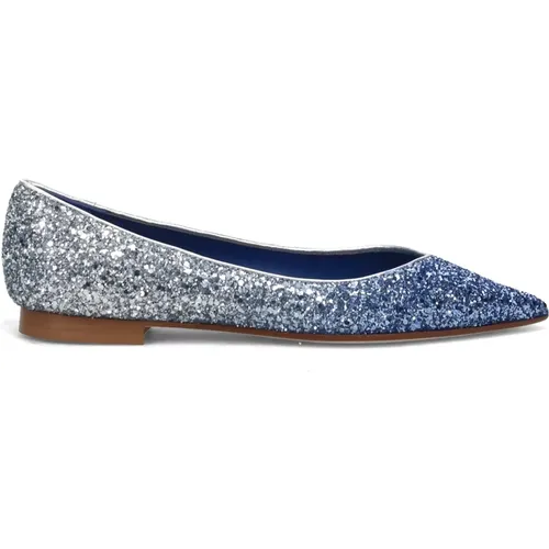 Blaue Glitzernde Flache Schuhe , Damen, Größe: 36 EU - Prosperine - Modalova