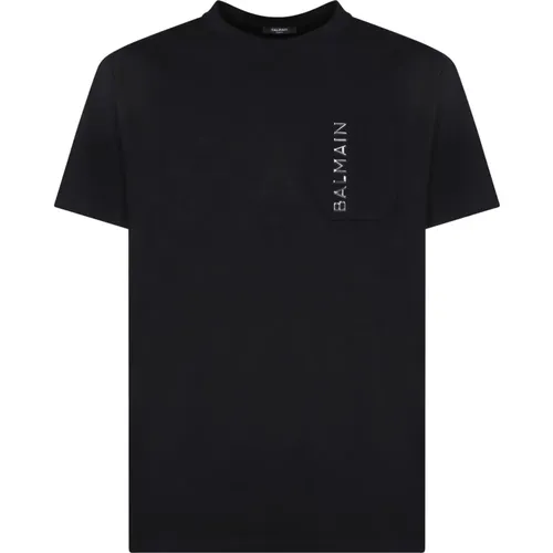Schwarzes T-Shirt mit Rundhalsausschnitt Kurze Ärmel , Herren, Größe: S - Balmain - Modalova
