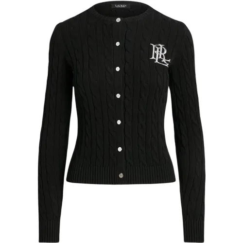 Classic Cable Knit Cardigan with Silver Buttons , female, Sizes: L, M - Ralph Lauren - Modalova