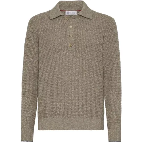 Kaschmir-Mix Polo Pullover Braun - BRUNELLO CUCINELLI - Modalova