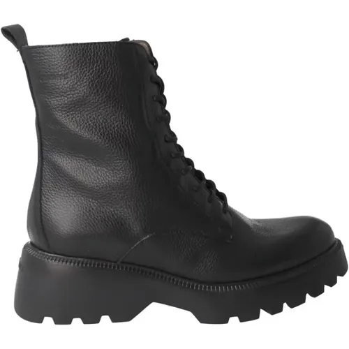 Schwarzer Lederschnürstiefel für Damen mit Memory Gel , Damen, Größe: 38 EU - Wonders - Modalova