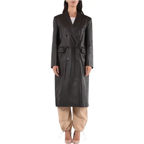 Leather trench coat with double-breasted buttons , female, Sizes: XS - Salvatore Santoro - Modalova