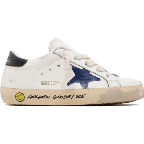 Weiße und marineblaue Super Star Low Top Sneakers für Kinder - Golden Goose - Modalova