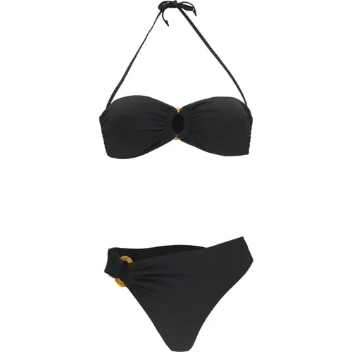 Schwarzer Meer-Bikini mit Ringdetail - Fisico - Modalova