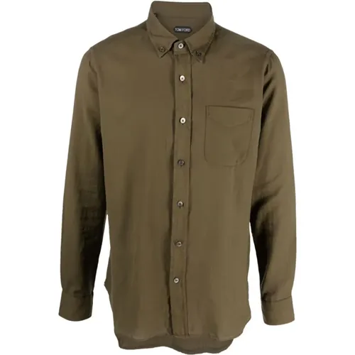 Slim Fit Cotton/Cashmere Shirt with Pocket , male, Sizes: L - Tom Ford - Modalova