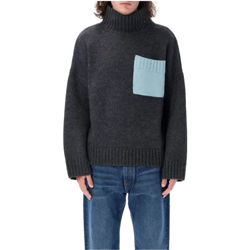 Dunkelgrauer Strickpullover mit hohem Kragen - JW Anderson - Modalova