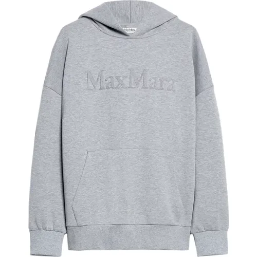 Grauer Pullover mit Kapuze und Logo , Damen, Größe: XS - Max Mara - Modalova