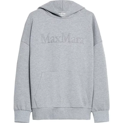 Grauer Pullover mit Kapuze und Logo , Damen, Größe: M - Max Mara - Modalova