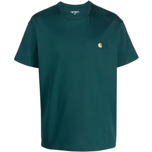 Grünes Baumwoll-T-Shirt mit Logo-Stickerei , Herren, Größe: 2XL - Carhartt WIP - Modalova