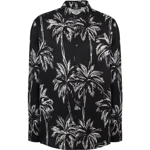 Printed satin palm tree shirt , male, Sizes: XL, M - Balmain - Modalova