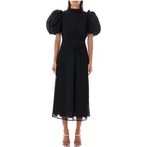 Schwarzes Puffärmel Midi Kleid - ROTATE Birger Christensen - Modalova