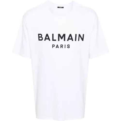 Logo Print Crew Neck T-shirt,Bedrucktes Paris T-Shirt mit kurzen Ärmeln - Balmain - Modalova