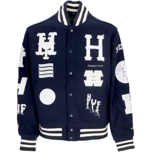 Varsity Jacket Navy Streetwear Hoodie , Herren, Größe: L - HUF - Modalova