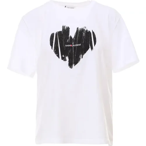 Logo Print Baumwoll T-Shirt,Rundhals T-shirts und Polos - Saint Laurent - Modalova