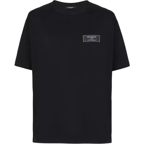 T-shirt with Pierre label , male, Sizes: 2XL, M, L, 3XL, XL - Balmain - Modalova