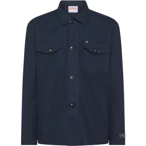 Navy Overshirt Work Hemd , Herren, Größe: 2XL - Sun68 - Modalova