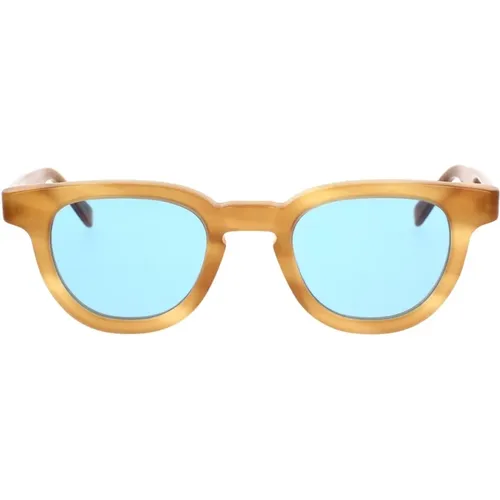 Stylische Sonnenbrille mit bernsteinfarbenem Rahmen und blauen Gläsern , unisex, Größe: 48 MM - Retrosuperfuture - Modalova
