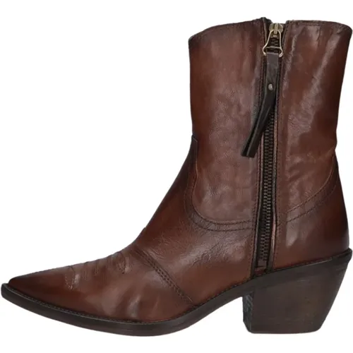 Braune Leder-Stiefeletten , Damen, Größe: 39 EU - a.s.98 - Modalova