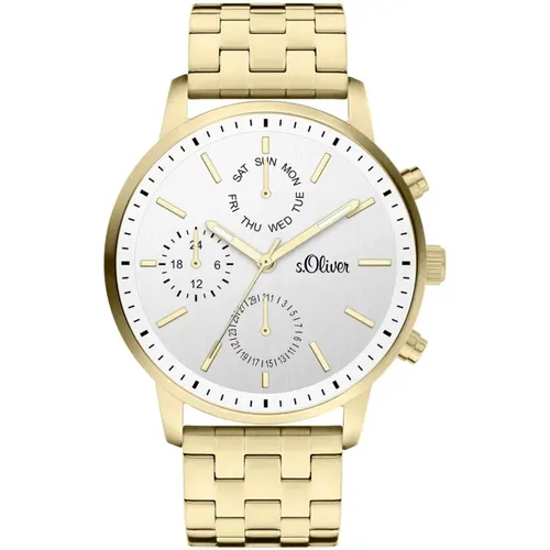 Gold-White Stainless Steel Chronograph Watch , female, Sizes: ONE SIZE - s.Oliver - Modalova