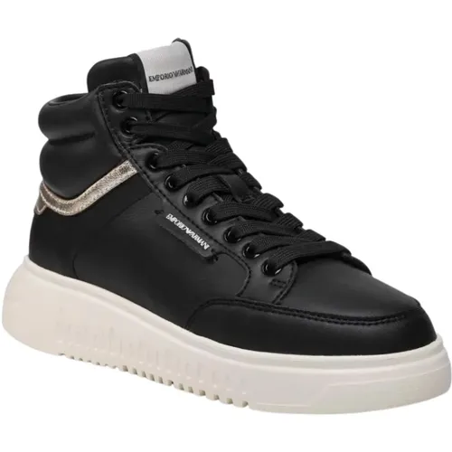 Leather Lace-Up Sneakers Solid Color , female, Sizes: 7 UK, 4 UK - Emporio Armani - Modalova