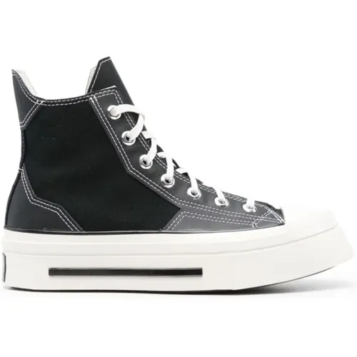 Schwarze Leder Panel Sneakers , Damen, Größe: 34 EU - Converse - Modalova