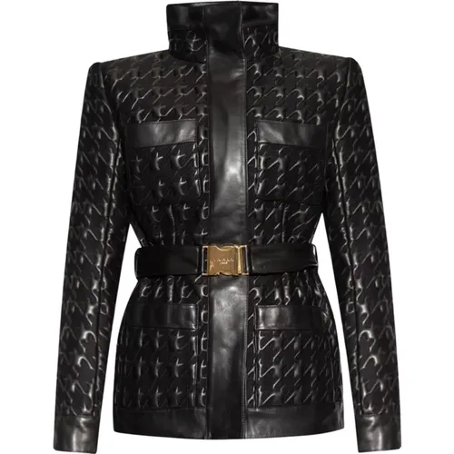 Leather jacket with stand collar , female, Sizes: M - Balmain - Modalova