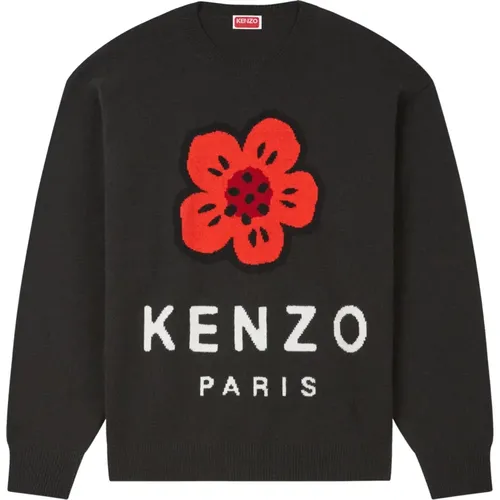 Blumiger Wollpullover mit Frontdruck - Kenzo - Modalova