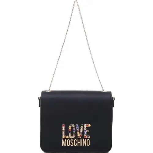 Schwarze Perlenweberei Strass Logo Tasche - Love Moschino - Modalova