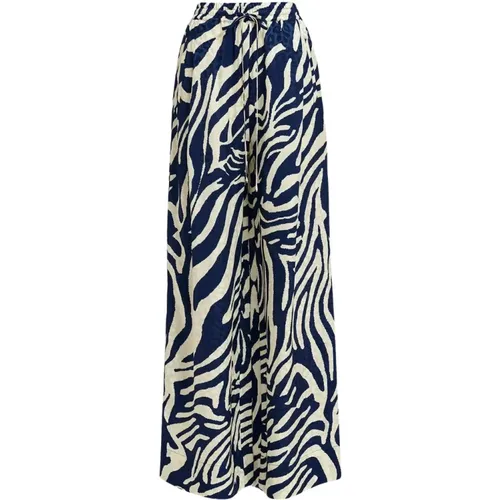 Blue Zebra Wide Leg Trousers , female, Sizes: XS, S, M - Essentiel Antwerp - Modalova