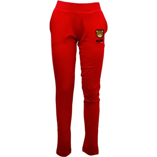 Rote Hose aus Baumwollmischung mit elastischem Bund und Logo-Details , Damen, Größe: XL - Moschino - Modalova