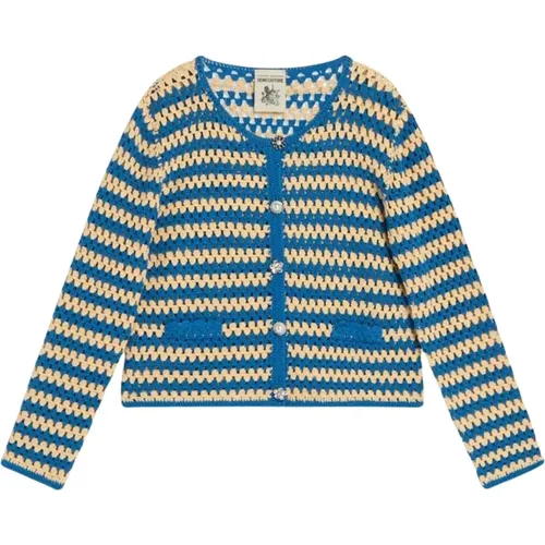 Crochet Cotton Cardigan with Jewel Buttons , female, Sizes: M - Semicouture - Modalova