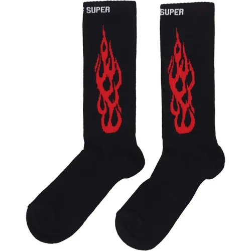 Tribal Flames Bestickte Socken Schwarz/Rot - VISION OF SUPER - Modalova