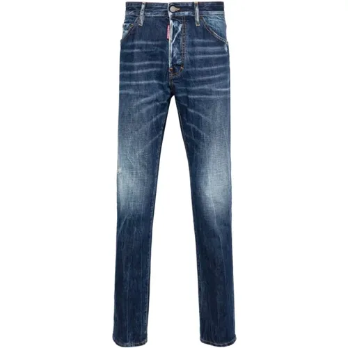 Indigo Denim Jeans with Whiskering Effect , male, Sizes: M - Dsquared2 - Modalova