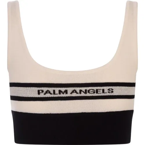 White Knit Crop Top with Logo , female, Sizes: S, M, XS - Palm Angels - Modalova