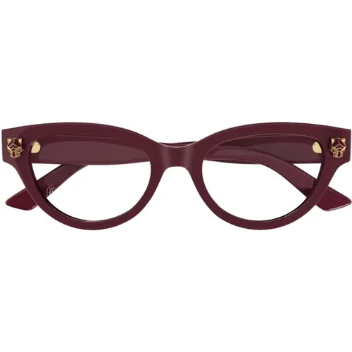 Burgundy Cateye Acetate Womens Eyeglasses with Panthère Head , female, Sizes: 52 MM - Cartier - Modalova