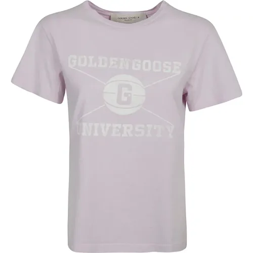 Lavender Fog T-shirt Chic Logo Print , female, Sizes: 2XS - Golden Goose - Modalova