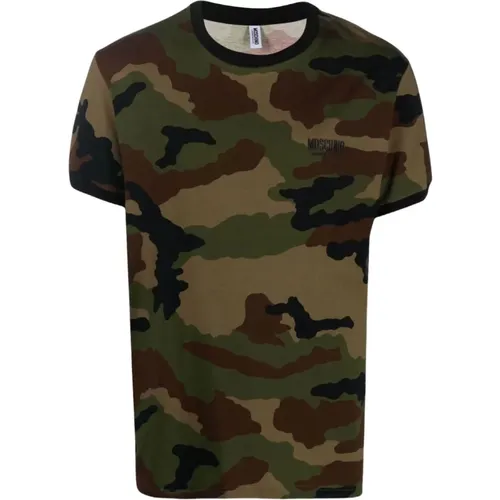 Herren Camouflage T-Shirt , Herren, Größe: S - Moschino - Modalova