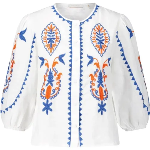 Embroidered Linen Blouse , female, Sizes: L, XS - Rich & Royal - Modalova