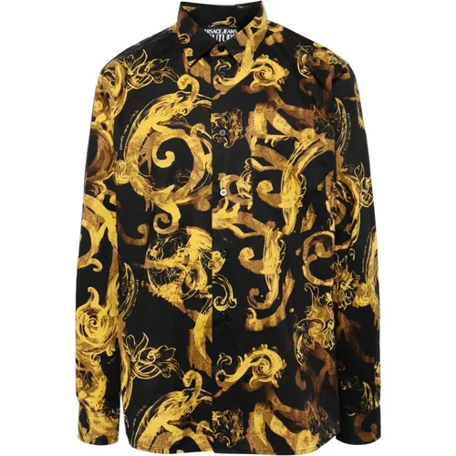 Black Watercolour Print Cotton Shirt , male, Sizes: M, 3XL, 2XL, XL, 4XL, L - Versace Jeans Couture - Modalova