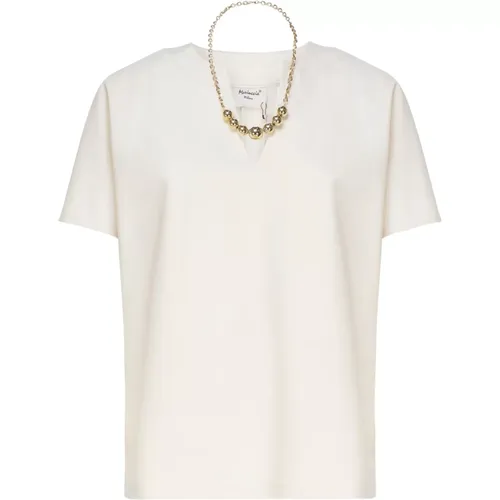 Weiße Pullover Tunika mit Halskette , Damen, Größe: L - Mariuccia Milano - Modalova