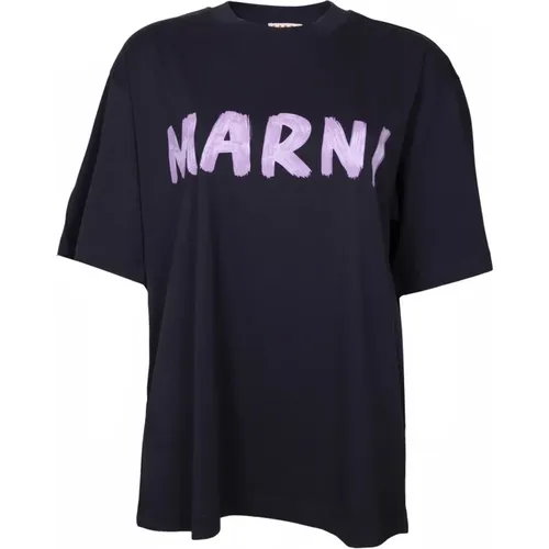 Black Logo Cotton T-Shirt , female, Sizes: XS - Marni - Modalova