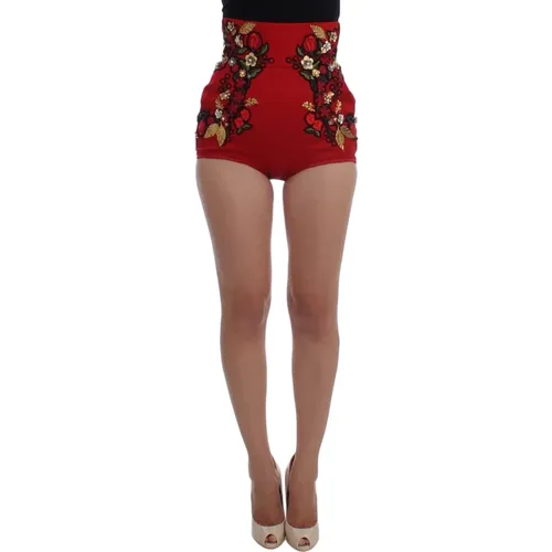 Rote Seidenrosen Bestickte Shorts - Dolce & Gabbana - Modalova