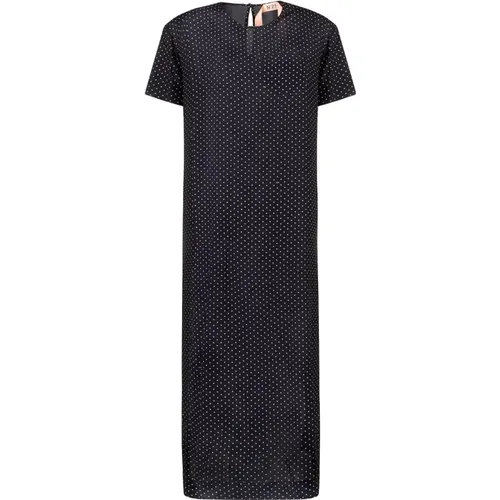 Langes gepunktetes Kleid schwarz , Damen, Größe: XL - N21 - Modalova