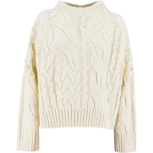 Wool Crew Neck Sweater with Floral Lace Inserts , female, Sizes: S - Ermanno Scervino - Modalova
