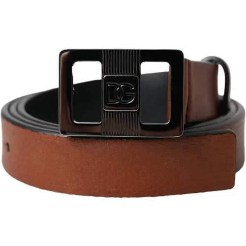 Dark Leather Belt with Metal Buckle , female, Sizes: 80 CM - Dolce & Gabbana - Modalova