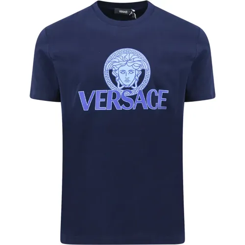 Iconic Print Jersey Cotton T-Shirt , male, Sizes: L, S - Versace - Modalova