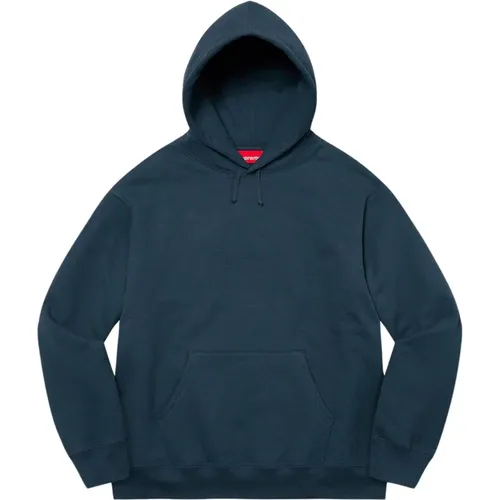 Limitierte Auflage Satin Appliqué Kapuzenpullover Navy - Supreme - Modalova